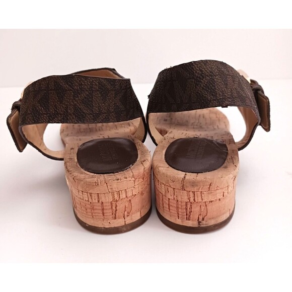 Michael Kors Thong Sandal Brown MK Logo Cork Block Heel Buckle Ankle Strap Sz 6 - Picture 8 of 12